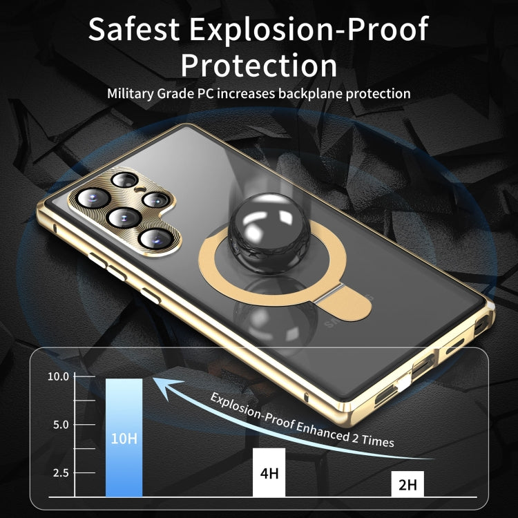 For Samsung Galaxy S22 Ultra 5G MagSafe Magnetic HD Frosted Tempered Glass Holder Phone Case(Gold) - Galaxy S22 Ultra 5G Cases by buy2fix | Online Shopping UK | buy2fix