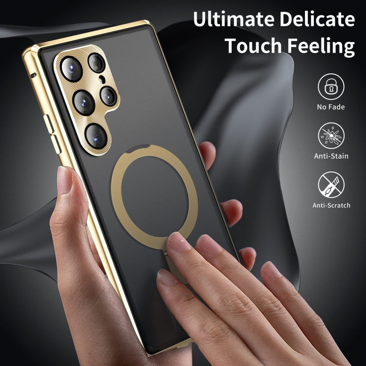 For Samsung Galaxy S22 Ultra 5G MagSafe Magnetic HD Frosted Tempered Glass Holder Phone Case(Gold) - Galaxy S22 Ultra 5G Cases by buy2fix | Online Shopping UK | buy2fix