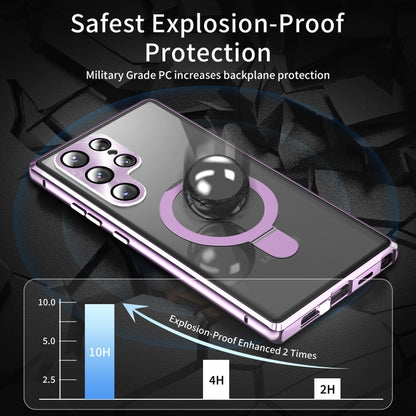 For Samsung Galaxy S24 Ultra 5G MagSafe Magnetic HD Frosted Tempered Glass Holder Phone Case(Purple) - Galaxy S24 Ultra 5G Cases by buy2fix | Online Shopping UK | buy2fix