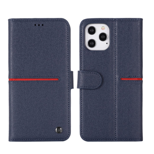 For iPhone 12 / 12 Pro GEBEI Top-grain Leather Horizontal Flip Protective Case with Holder & Card Slots & Wallet & Photo Frame(Blue) - iPhone 12 / 12 Pro Cases by GEBEI | Online Shopping UK | buy2fix