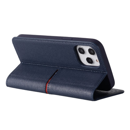 For iPhone 12 / 12 Pro GEBEI Top-grain Leather Horizontal Flip Protective Case with Holder & Card Slots & Wallet & Photo Frame(Blue) - iPhone 12 / 12 Pro Cases by GEBEI | Online Shopping UK | buy2fix