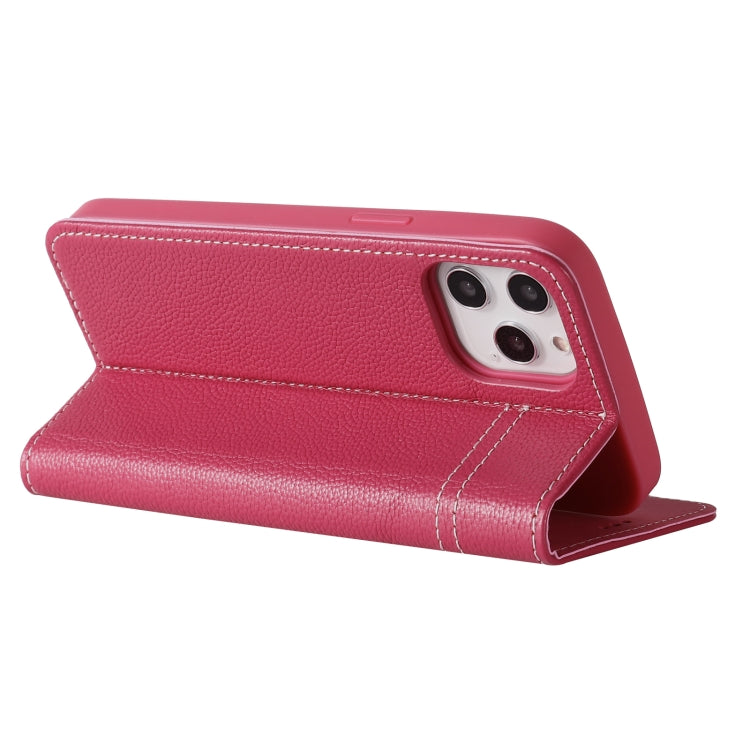 For iPhone 12 Pro Max GEBEI Top-grain Leather Horizontal Flip Protective Case with Holder & Card Slots(Rose Red) - iPhone 12 Pro Max Cases by GEBEI | Online Shopping UK | buy2fix
