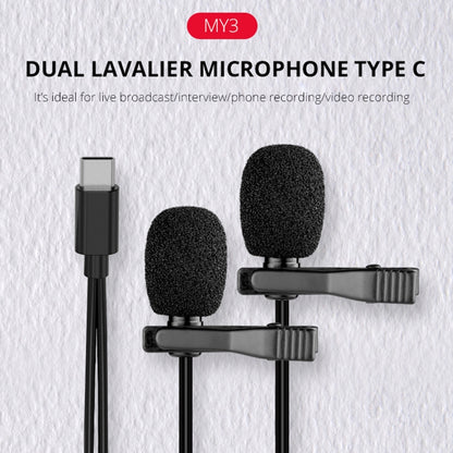 YELANGU MY3 Type-C Interface Live Broadcast Interview Mobile Phone Double Clip Lavalier Microphone, Length: 2.5m - Consumer Electronics by YELANGU | Online Shopping UK | buy2fix