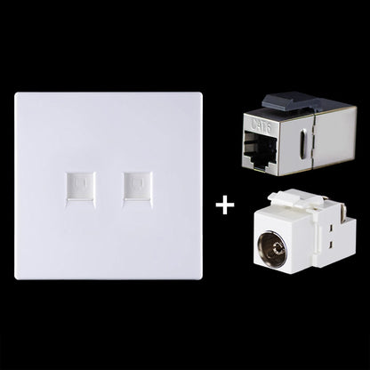 CAT.6 Shielded Pass-through Network Module, Dual Ports Panel + Shielded Pass-through + TV Socket (White) - Lan Cable and Tools by buy2fix | Online Shopping UK | buy2fix