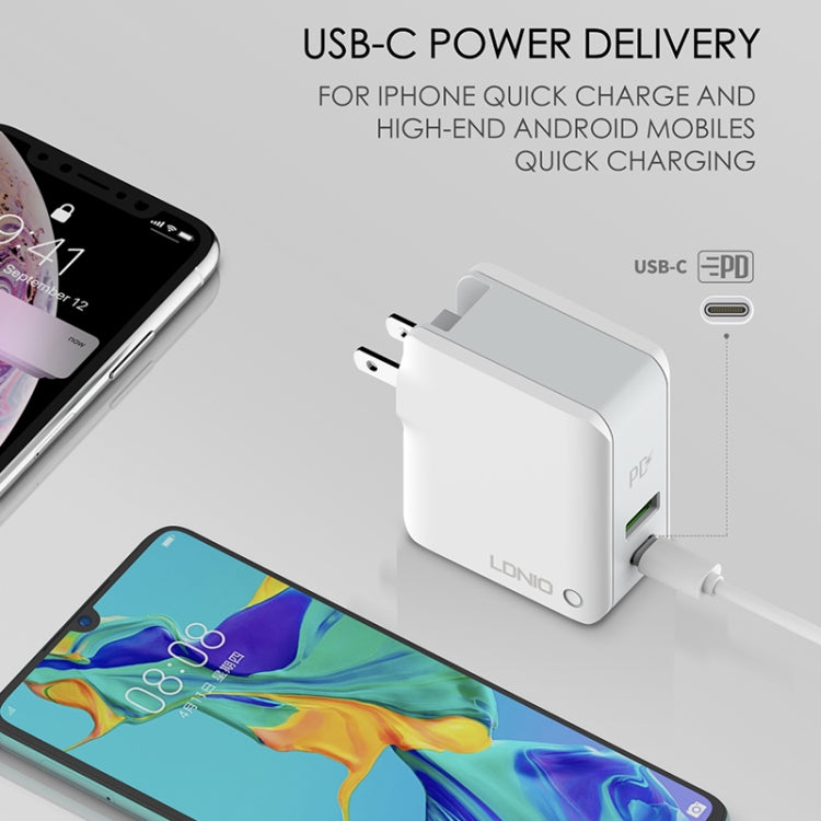 LDNIO A4403C 30W PD + Auto-id Foldable Fast Travel Charger with 1m 8 Pin Cable, AU Plug - Apple Accessories by LDNIO | Online Shopping UK | buy2fix