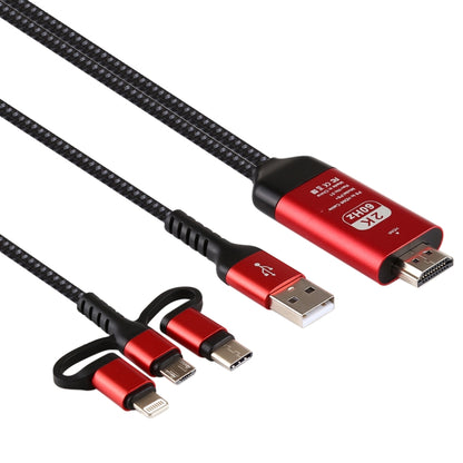 3 in 1 Micro USB + USB-C / Type-C + 8 Pin to HDMI HDTV Cable(Red) - Video & Audio Cable by buy2fix | Online Shopping UK | buy2fix