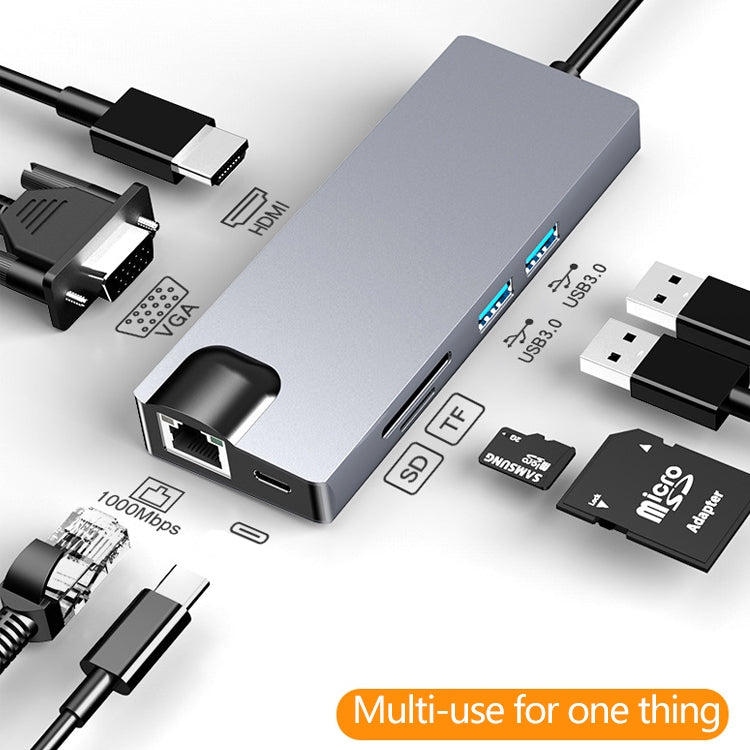 HW-TC12 8 In 1 Type-C / USB-C Multifunctional Extension HUB Adapter Hdmi / Vga Hub Card Reader + Network Card - Computer & Networking by buy2fix | Online Shopping UK | buy2fix