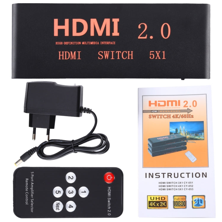 5X1 4K/60Hz HDMI 2.0 Switch with Remote Control, EU Plug - Switch by buy2fix | Online Shopping UK | buy2fix