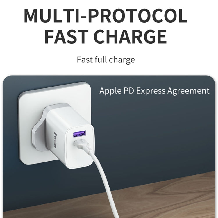 IVON AD52 18W USB-C / Type-C + USB Dual Port PD Fast Charge(US Plug) - USB Charger by IVON | Online Shopping UK | buy2fix