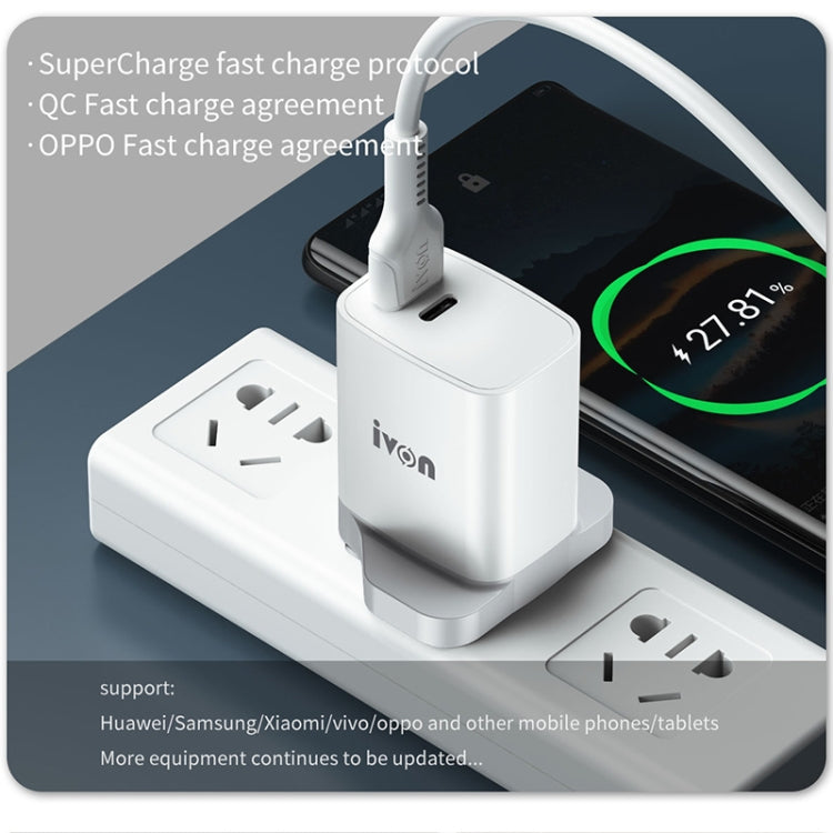 IVON AD52 18W USB-C / Type-C + USB Dual Port PD Fast Charge(US Plug) - USB Charger by IVON | Online Shopping UK | buy2fix