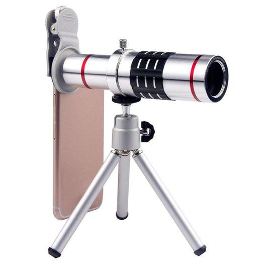 Universal 18X Zoom Telescope Telephoto Camera Lens with Tripod Mount & Mobile Phone Clip, For iPhone, Galaxy, Huawei, Xiaomi, LG, HTC and Other Smart Phones (Silver) - Telescope & Microscope by buy2fix | Online Shopping UK | buy2fix