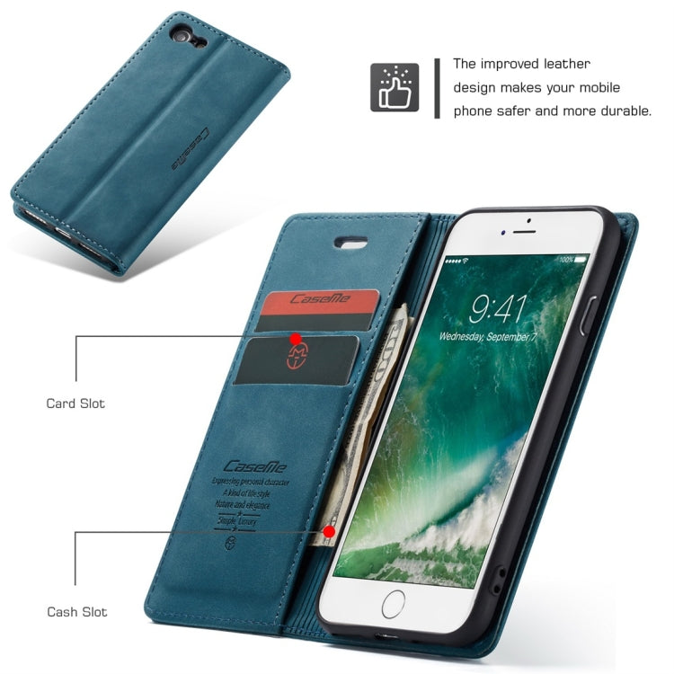 CaseMe-013 Multifunctional Retro Frosted Horizontal Flip Leather Case for iPhone 7 / 8, with Card Slot & Holder & Wallet(Blue) - Apple Accessories by CaseMe | Online Shopping UK | buy2fix