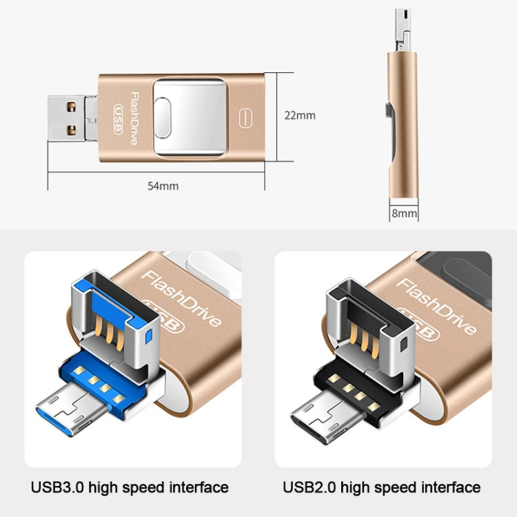 128GB USB 3.0 + 8 Pin + Mirco USB Android iPhone Computer Dual-use Metal Flash Drive (Silver) - U Disk & Card Reader by buy2fix | Online Shopping UK | buy2fix