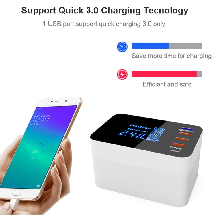 CDA33Q 40W QC 3.0 USB + 3 USB Ports + USB-C / Type-C Ports Multi-function Charger with LED Display, UK Plug - Multifunction Charger by buy2fix | Online Shopping UK | buy2fix
