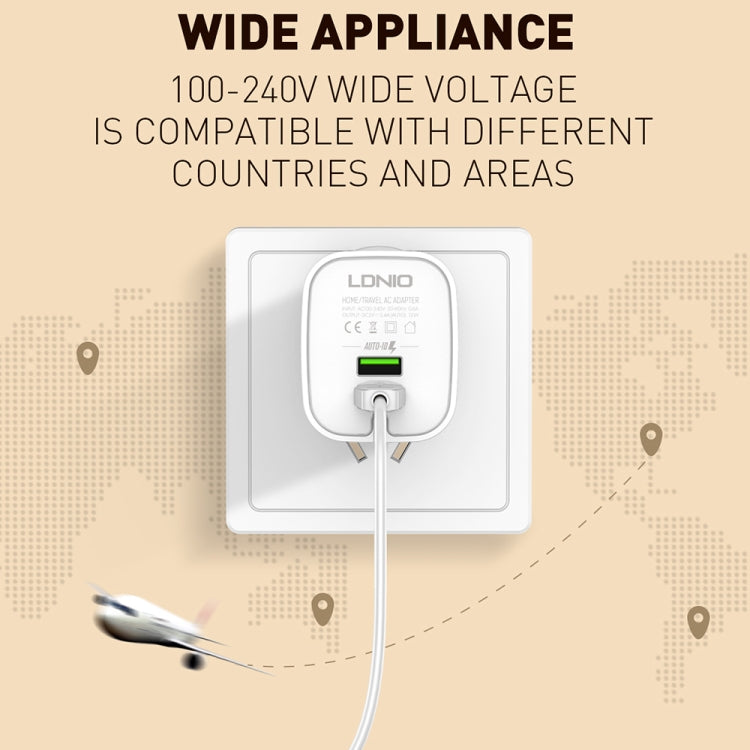 LDNIO A201 2.4A Dual USB Charging Head Travel Direct Charge Mobile Phone Adapter Charger With 8 Pin Data Cable(EU Plug) - USB Charger by LDNIO | Online Shopping UK | buy2fix