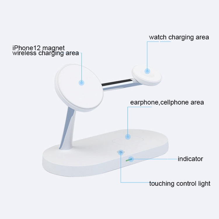 T268 5 in 1 15W Multi-function Magnetic Wireless Charger for iPhone 12 Series & Apple Watchs & AirPods 1 / 2 / Pro, with LED Light (White) - Wireless Charger by buy2fix | Online Shopping UK | buy2fix