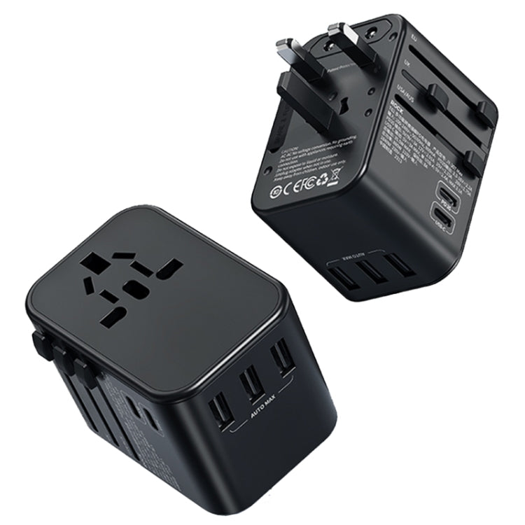 ROCK T62 35.5W Global Travel Multifunctional Plug PD Charger Power Adapter(Black) - Plug Adaptor by ROCK | Online Shopping UK | buy2fix