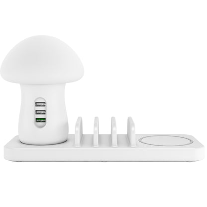 HQ-UD12 Universal 4 in 1 40W QC3.0 3 USB Ports + Wireless Charger Mobile Phone Charging Station with Mushroom Shape LED Light, Length: 1.2m, US Plug (White) - Multifunction Charger by buy2fix | Online Shopping UK | buy2fix