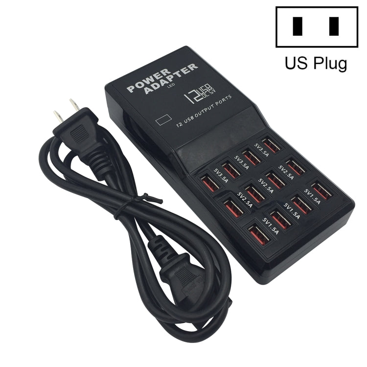 W-858 12A 12 Ports USB Fast Charging Dock Desktop Smart Charger AC100-240V, US Plug (Black) - Multifunction Charger by buy2fix | Online Shopping UK | buy2fix