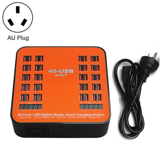 WLX-840 200W 40 Ports USB Digital Display Smart Charging Station AC100-240V, AU Plug (Black+Orange) - Multifunction Charger by buy2fix | Online Shopping UK | buy2fix