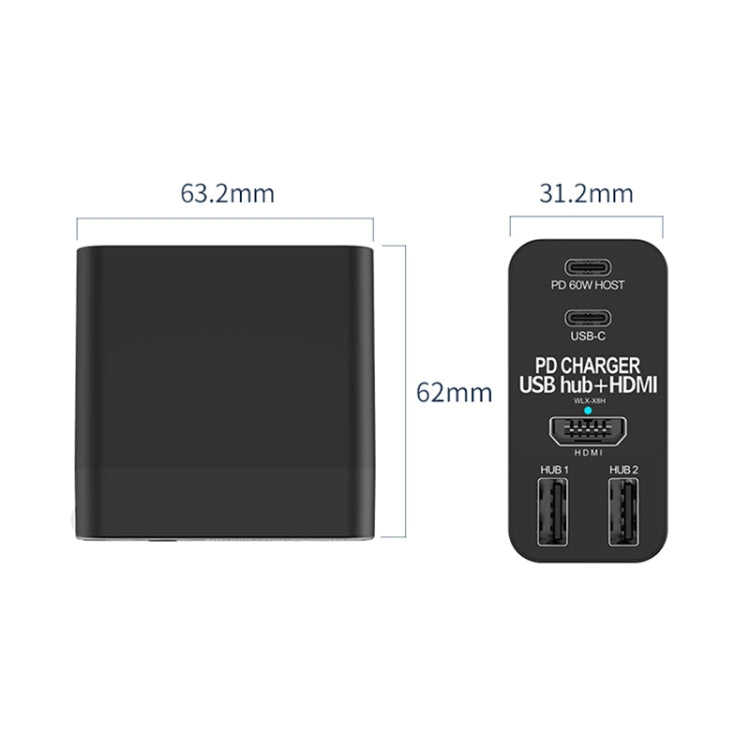 X8H 60W Type-C + USB + HDMI HUB PD Charger, US Plug - Multifunction Charger by buy2fix | Online Shopping UK | buy2fix