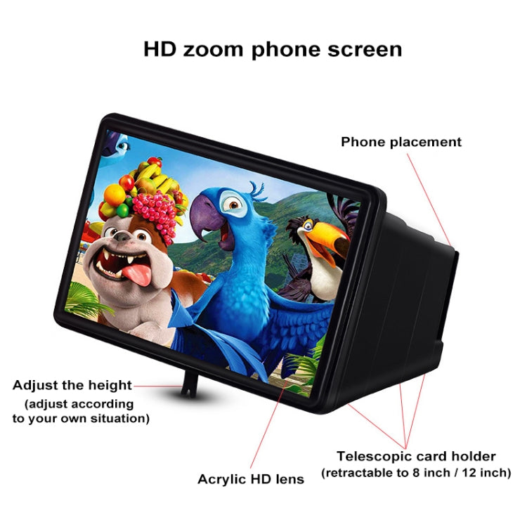 F10 12 inch Universal 3D Mobile Phone Screen Magnifying Glass Portable Video Magnifying Telescopic Mobile Phone Holder(White) - Screen Magnifier by buy2fix | Online Shopping UK | buy2fix
