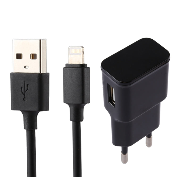 For iPhone 5V 2.1A Intellgent Identification USB Charger with 1m USB to 8 Pin Charging Cable, EU Plug(Black) - Apple Accessories by buy2fix | Online Shopping UK | buy2fix