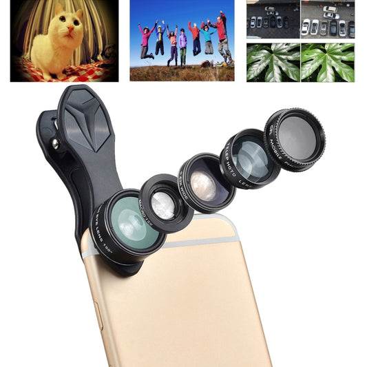 APEXEL APL-DG5 5 in 1 Universal 15X Macro Lens+0.63X Wide-angle Lens+198 Degrees Fisheye Lens+2X Telephoto Lens+CPL Lens, For iPhone, Samsung, Huawei, Xiaomi, HTC and Other Smartphones, Ultra-thin Digital Camera - Combination Lens by APEXEL | Online Shopping UK | buy2fix