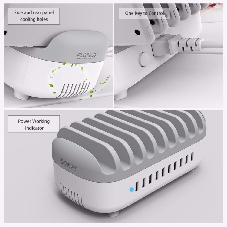 ORICO DUK-10P 120W 10 USB Ports Smart Charging Station with Phone & Tablet Stand(White) - Multifunction Charger by ORICO | Online Shopping UK | buy2fix
