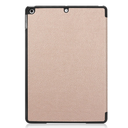 For iPad 10.2 Custer Texture Horizontal Flip Smart PU Leather Case with Sleep / Wake-up Function & Three-folding Holder (Gold) - iPad 10.2 Cases by buy2fix | Online Shopping UK | buy2fix