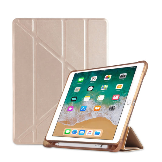 Multi-folding Shockproof TPU Protective Case for iPad 9.7 (2018) / 9.7 (2017) / air / air2, with Holder & Pen Slot(Gold) - Apple Accessories by buy2fix | Online Shopping UK | buy2fix