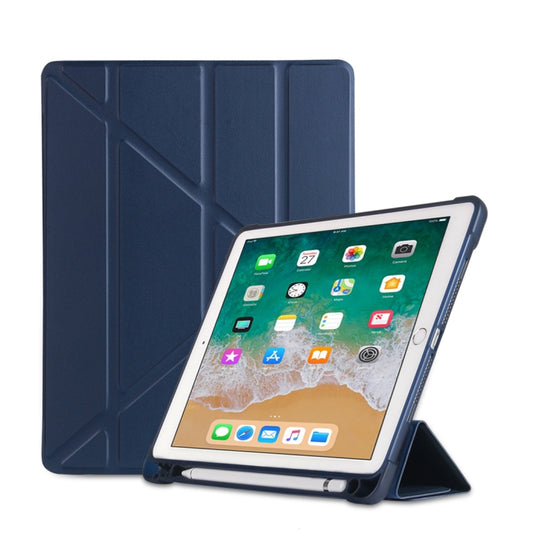 Multi-folding Shockproof TPU Protective Case for iPad 9.7 (2018) / 9.7 (2017) / air / air2, with Holder & Pen Slot(Blue) - Apple Accessories by buy2fix | Online Shopping UK | buy2fix
