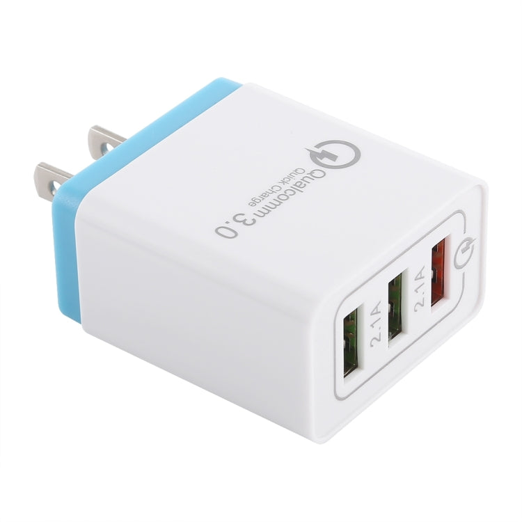 AR-QC-03 2.1A 3 USB Ports Quick Charger Travel Charger, US Plug (Blue) - Apple Accessories by buy2fix | Online Shopping UK | buy2fix