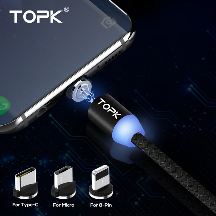 TOPK AM23 1m 2.1A Output USB to 8 Pin + USB-C / Type-C + Micro USB Mesh Braided Magnetic Charging Cable with LED Indicator(Black) - Charging Cable & Head by TOPK | Online Shopping UK | buy2fix