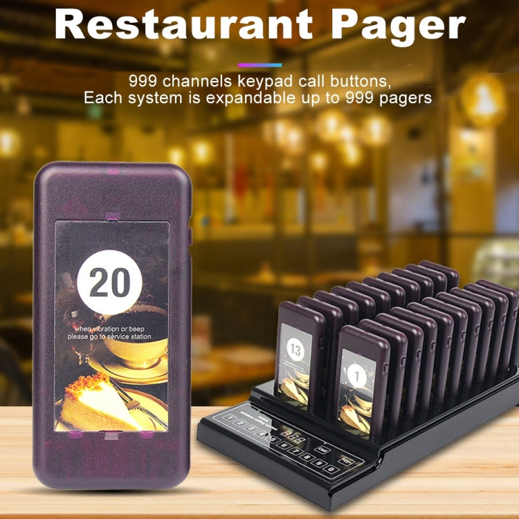 QC100 999 Channel Restaurant Wireless Paging Queuing Calling System with 20 Call Coaster Pagers, EU Plug - Security by buy2fix | Online Shopping UK | buy2fix