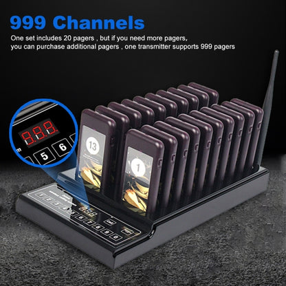 QC100 999 Channel Restaurant Wireless Paging Queuing Calling System with 20 Call Coaster Pagers, EU Plug - Security by buy2fix | Online Shopping UK | buy2fix