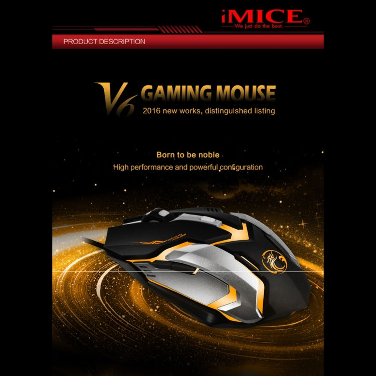 iMICE V6 LED Colorful Light USB 6 Buttons 3200 DPI Wired Optical Gaming Mouse for Computer PC Laptop(Black) - Wired Mice by iMICE | Online Shopping UK | buy2fix