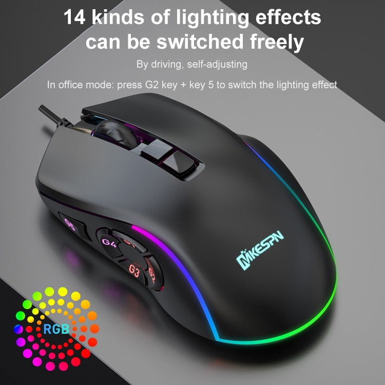 MKESPN X9 10 Buttons 7200DPI RGB Macro Definition Gaming Wired Mouse - Wired Mice by MKESPN | Online Shopping UK | buy2fix