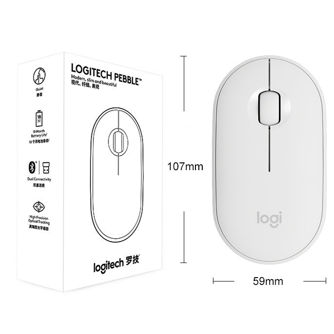 Logitech Pebble Cobblestone Shape Thin 3-keys 1000DPI Mute Wireless Bluetooth Optical Mouse, Wireless Range: 10m (White) -  by Logitech | Online Shopping UK | buy2fix