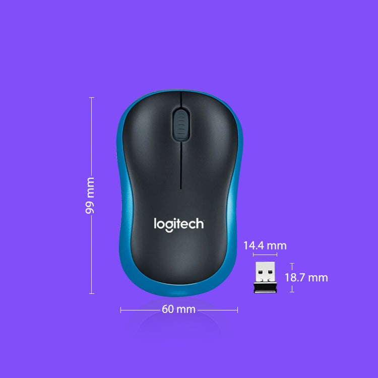 Logitech M186 Wireless Mouse Office Power Saving USB Laptop Desktop Computer Universal (Black Blue) - Wireless Mice by Logitech | Online Shopping UK | buy2fix