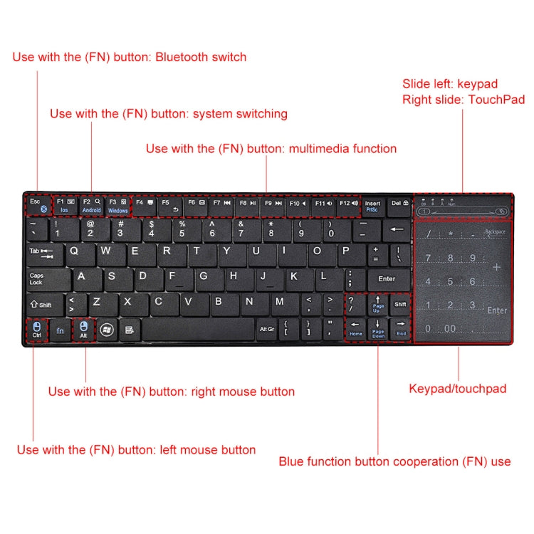 K-07 ABS Wireless Chargeable Bluetooth Touch Keyboard(Black) - Computer & Networking by buy2fix | Online Shopping UK | buy2fix