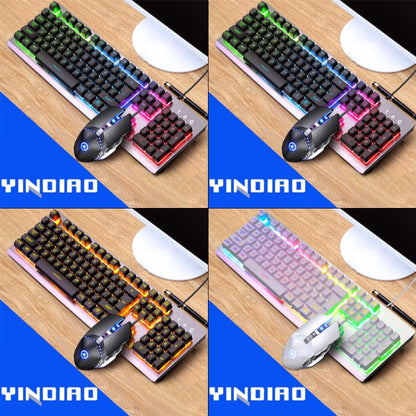 YINDIAO K002 USB Wired Mechanical Feel Orange Backlight Keyboard + Optical Mouse + Headset Set(Black) - Wired Keyboard by YINDIAO | Online Shopping UK | buy2fix