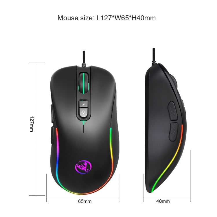 HXSJ J300 7 Keys RGB Lighting Programmable Gaming Wired Mouse(Black) - Wired Mice by HXSJ | Online Shopping UK | buy2fix