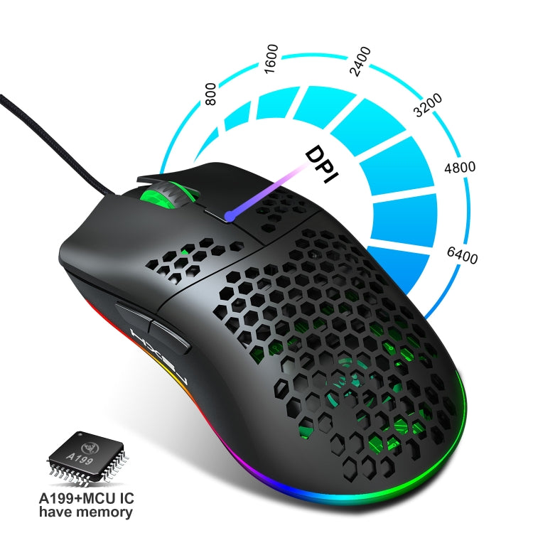 HXSJ J900 6 Keys RGB Lighting Programmable Gaming Wired Mouse (Black) - Wired Mice by HXSJ | Online Shopping UK | buy2fix