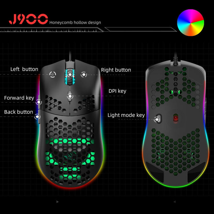 HXSJ J900 6 Keys RGB Lighting Programmable Gaming Wired Mouse (Black) - Wired Mice by HXSJ | Online Shopping UK | buy2fix