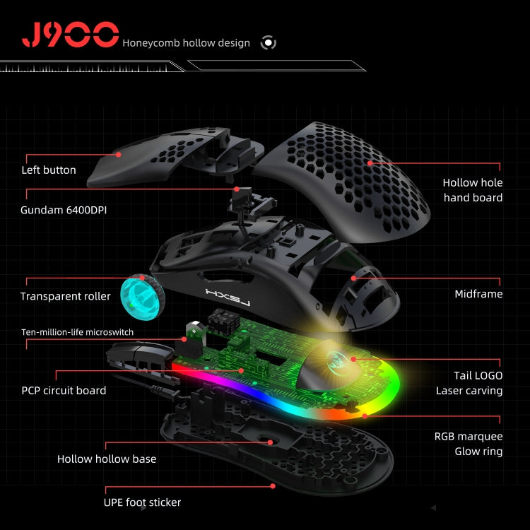 HXSJ J900 6 Keys RGB Lighting Programmable Gaming Wired Mouse (Black) - Wired Mice by HXSJ | Online Shopping UK | buy2fix