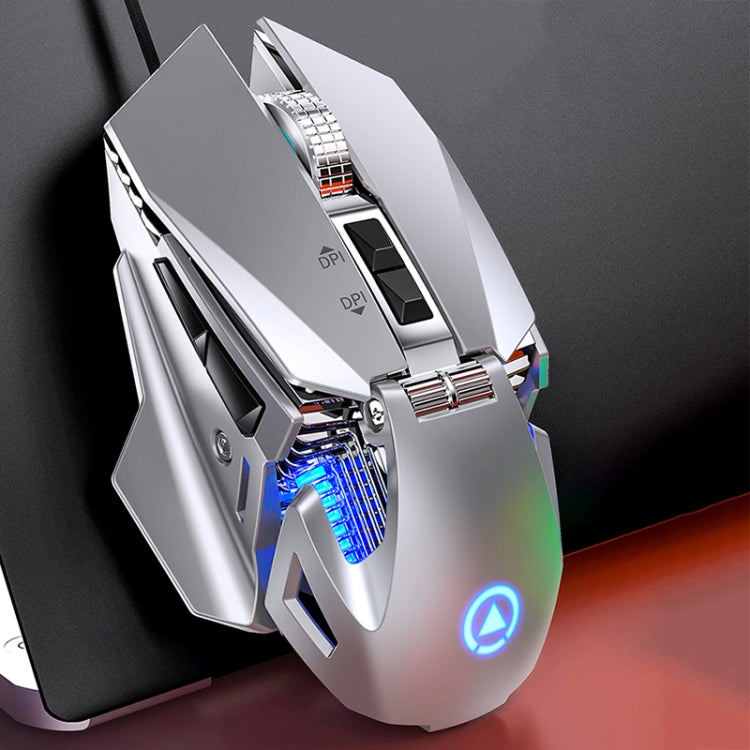 YINDIAO G10 7200DPI 7-modes Adjustable 7-keys RGB Light Wired Metal Mechanical Hard Core Macro Mouse, Style: Audio Version(Silver) - Wired Mice by YINDIAO | Online Shopping UK | buy2fix