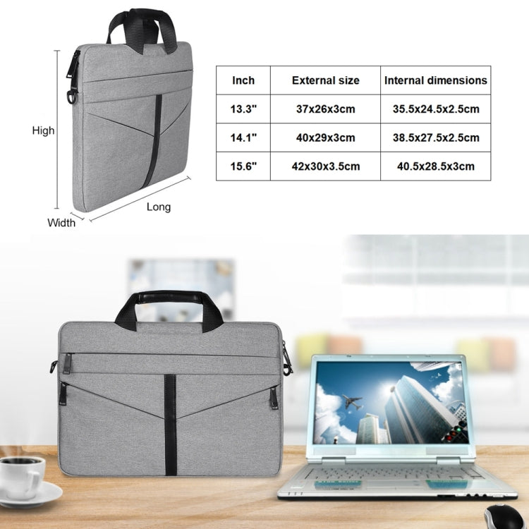 15.6 inch Breathable Wear-resistant Fashion Business Shoulder Handheld Zipper Laptop Bag with Shoulder Strap (Light Grey) - 14.1 inch by buy2fix | Online Shopping UK | buy2fix