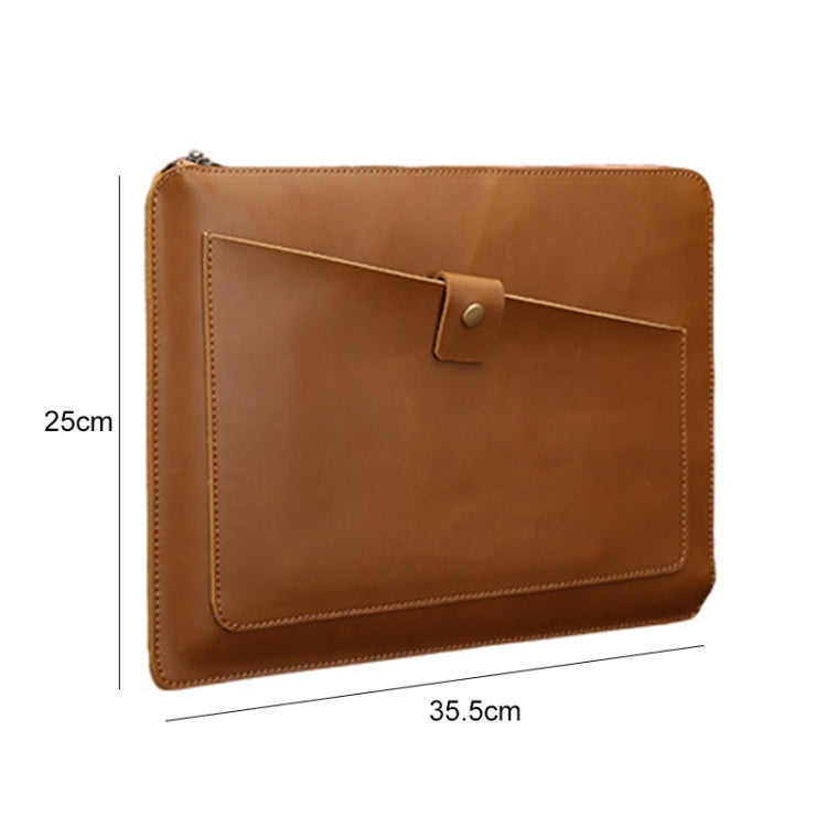 Universal Genuine Leather Business Zipper Laptop Tablet Bag For 12 inch and Below(Brown) - 12.1 inch by buy2fix | Online Shopping UK | buy2fix