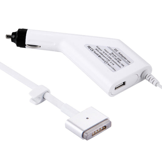 60W 16.5V 3.65A 5 Pin T Style MagSafe 2 Car Charger with 1 USB Port for Apple Macbook A1465 / A1502 / A1435 / MD212 / MD2123 / MD662, Length: 1.7m(White) - Cable & Adapter by buy2fix | Online Shopping UK | buy2fix